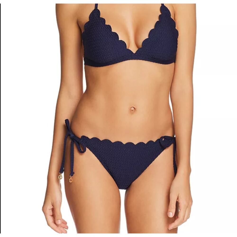 Kate Spade New York Womens Textured Scallop String Bikini Bottom Navy Size Large